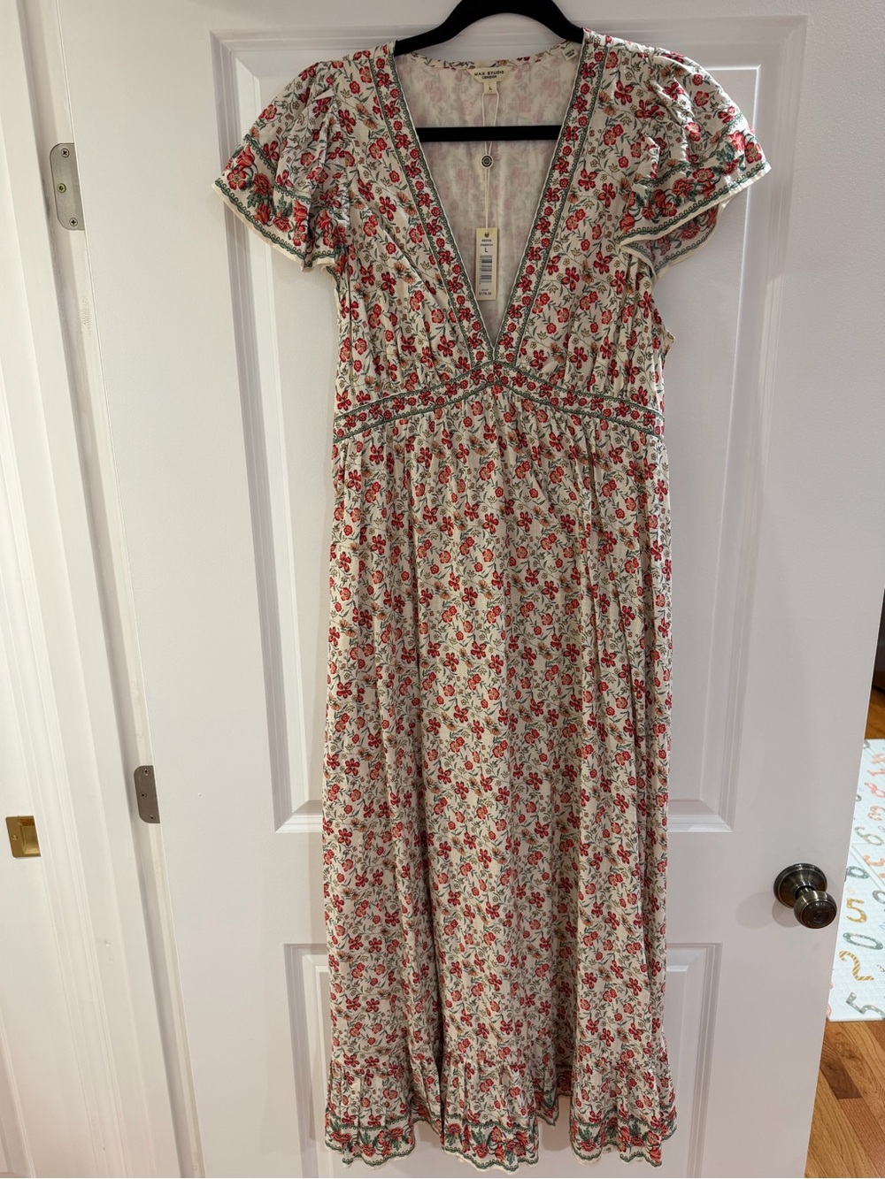 NWT! Max Studio London Floral V-Neck Maxi Dress - Red Floral (Size L)